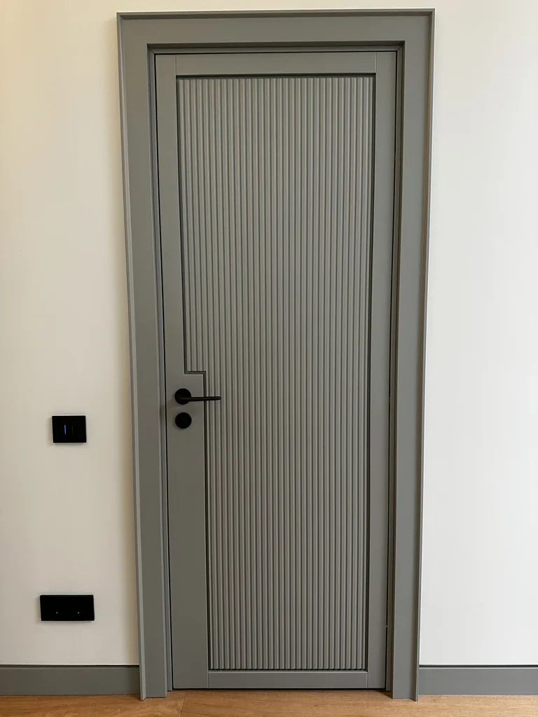 Custom interior doors project in Grey Slatted Cabinet Door Custom Furniture by RPGroup